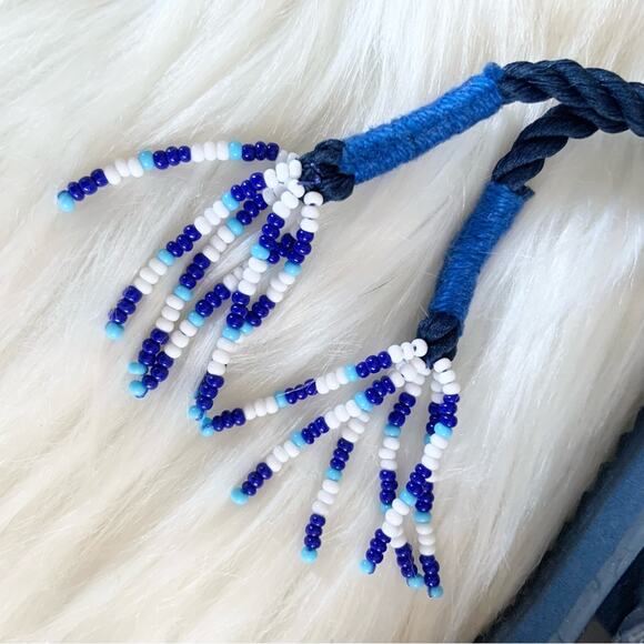 Farm Rio Blue Beaded Flat Lace Up Sandals White Vacation Size 6 NEW WITHOUT BOX - Picture 10 of 16